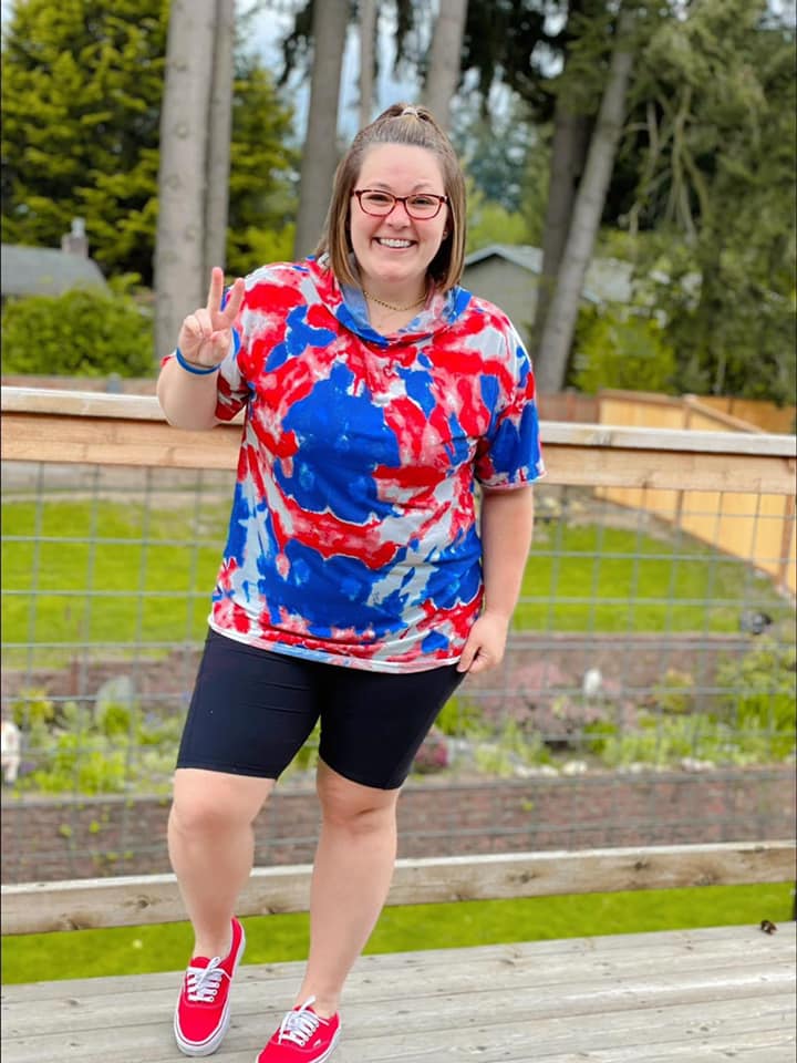 FRANKIE OVERSIZED SHORT SLEEVE HOODIE - RED-WHITE & BLUE TIE-DYE