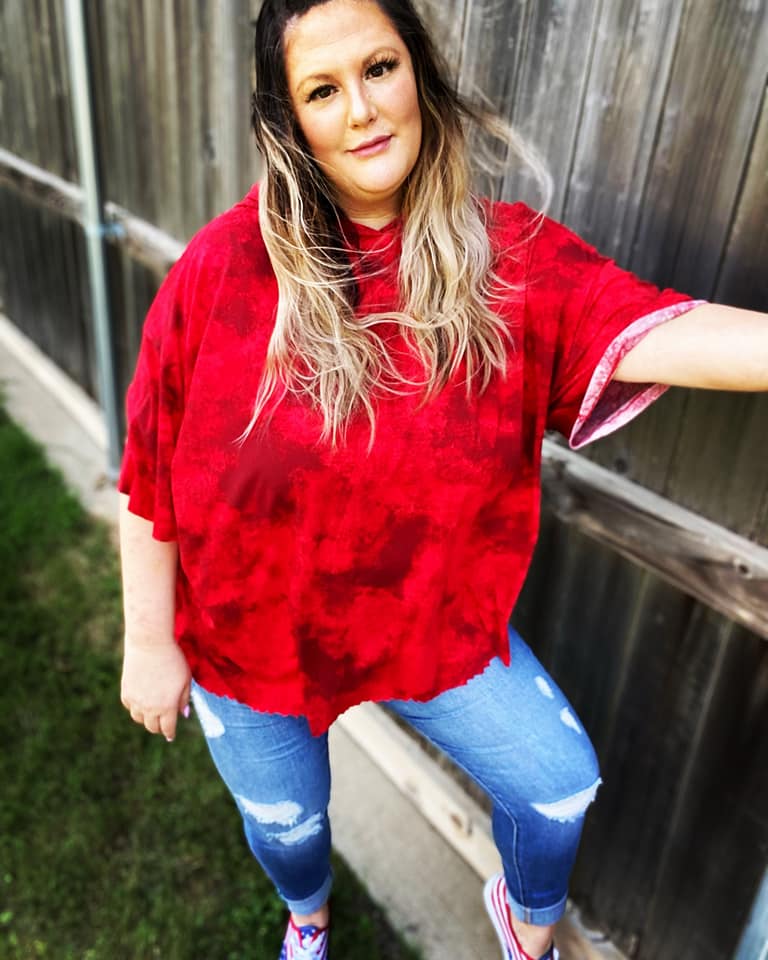 FRANKIE OVERSIZED SHORT SLEEVE HOODIE - RED TIE-DYE