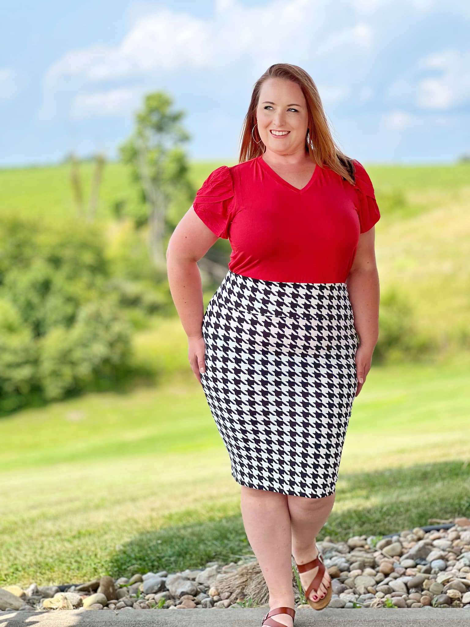CASSIE PENCIL SKIRT HOUNDSTOOTH
