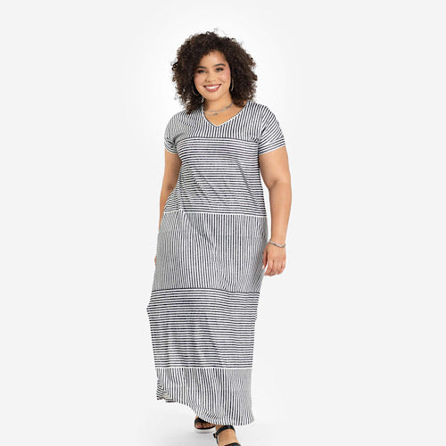 Macy V-Neck Maxi Dress CHARCOAL STRIPE / 2XL Macy V-Neck Maxi Dress CHARCOAL STRIPE / 2XL