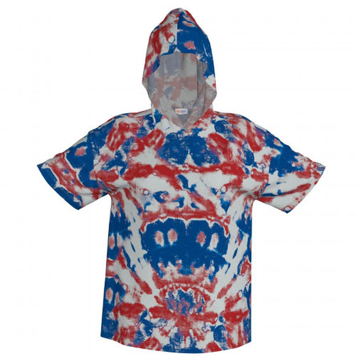FRANKIE OVERSIZED SHORT SLEEVE HOODIE RED-WHITE BLUE TIE-DYE