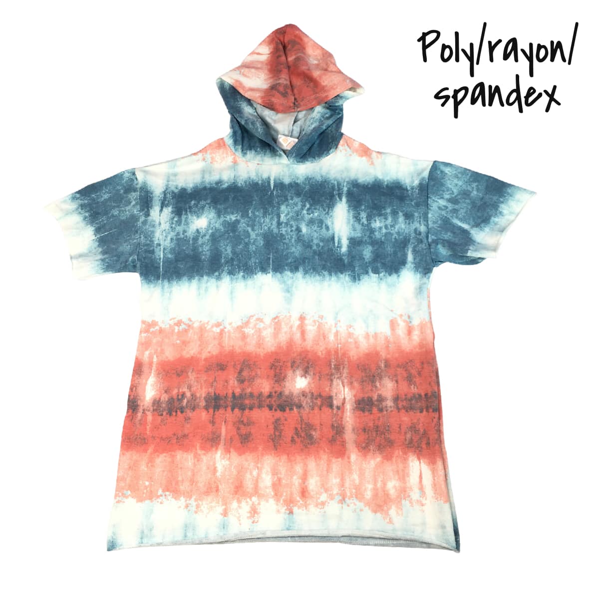FRANKIE OVERSIZED SHORT SLEEVE HOODIE RED-WHITE-BLUE TIE-DYE