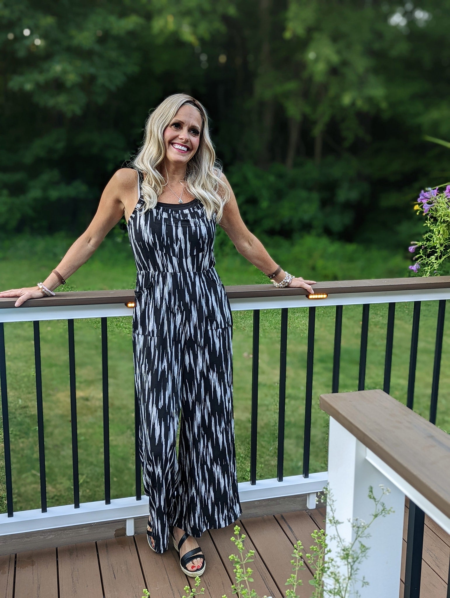 LEOLA CAMI JUMPSUIT - BLACK & WHITE PRINT