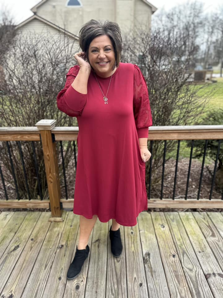 ANGELA 3/4 SLEEVE DRESS - RED 2XL ANGELA 3/4 SLEEVE DRESS - RED 2XL