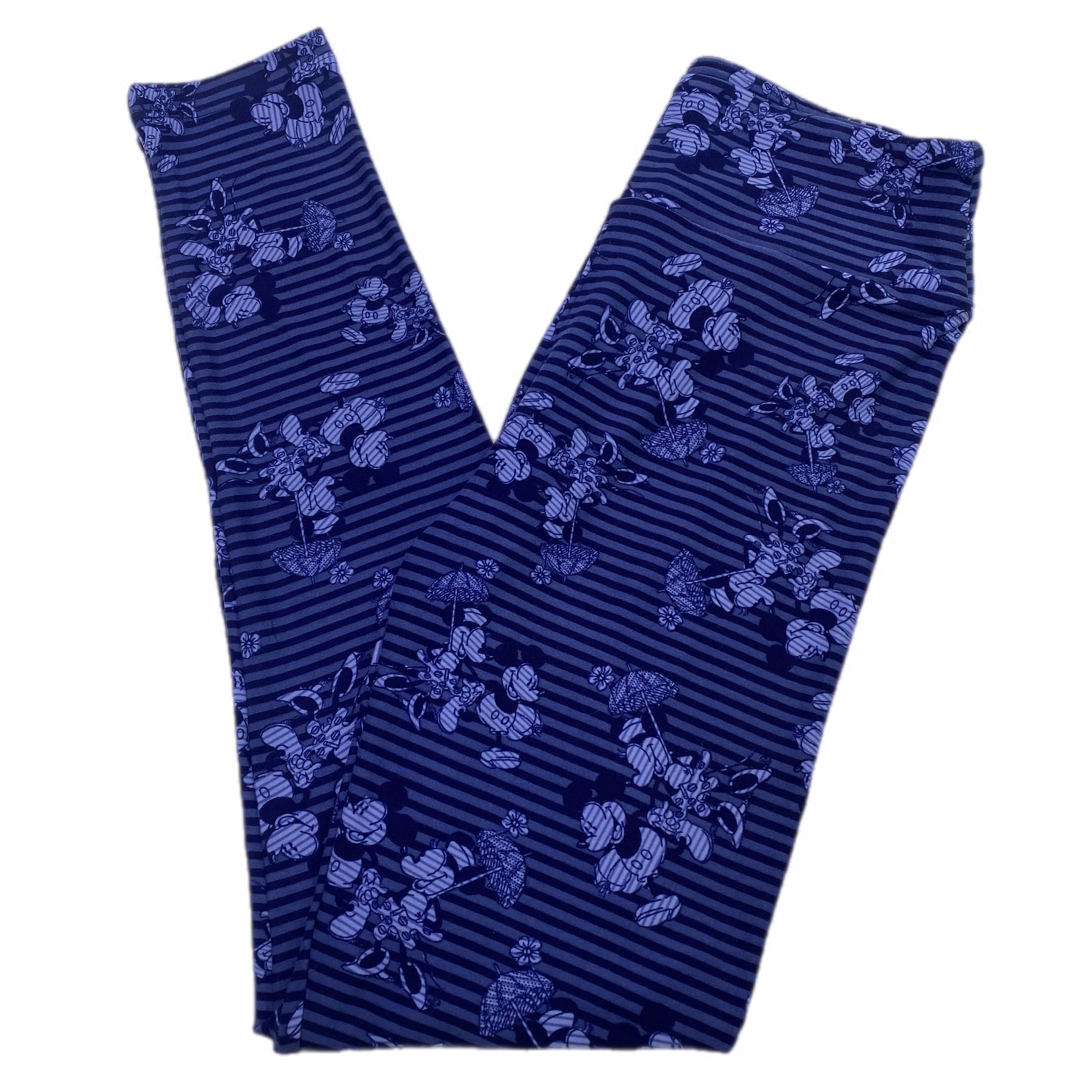 DISNEY ADULT LEGGINGS - ONE SIZE BLUE STRIPE MICKEY & MINNIE